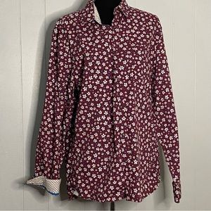 Across the Pond Bold Maroon Floral LONG SLEEVE SHIRT XL Slim Button Down